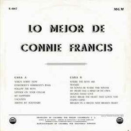 Connie Francis ‎– The Very Best Of Connie Francis (Connie's 15 Biggest Hits) = Lo Mejor De Connie Francis