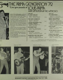 Louis Prima With Sam Butera And The Witnesses ‎– The Prima Generation '72  (1972)